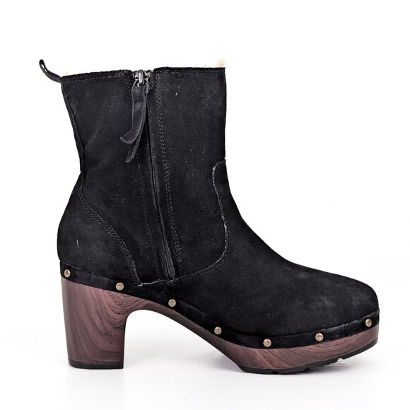 Clarks Women Ladella Black Suede Clog Fleece Lined Ankle Warm Boots sz 7.5 - Picture 3 of 9
